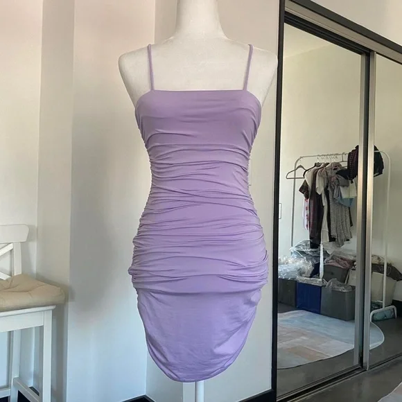 Purple Ruched Mini Dress - Picture 2 of 5
